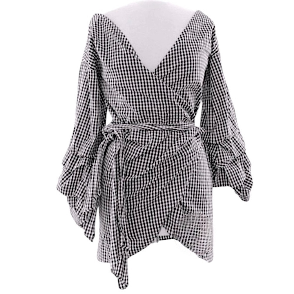 Storets Gingham Print Wrap Top